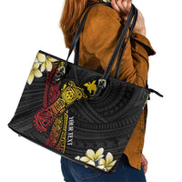Personalized Papua New Guinea Leather Tote Bag Kundu Drum Carving Motifs LT7 - Polynesian Pride