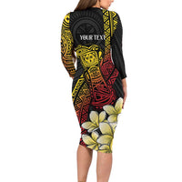 Personalized Papua New Guinea Long Sleeve Bodycon Dress Kundu Drum Carving Motifs