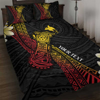 Personalized Papua New Guinea Quilt Bed Set Kundu Drum Carving Motifs LT7 Black - Polynesian Pride