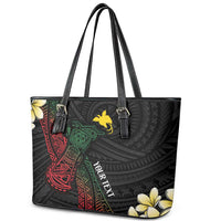 Personalized Papua New Guinea Leather Tote Bag Kundu Drum Motifs - Sepik Colors LT7 - Polynesian Pride