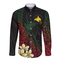 Personalized Papua New Guinea Long Sleeve Button Shirt Kundu Drum Motifs - Sepik Colors LT7 Unisex Black - Polynesian Pride