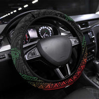Papua New Guinea Steering Wheel Cover Kundu Drum Motifs - Sepik Colors LT7 Universal Fit Black - Polynesian Pride