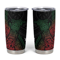 Personalized Papua New Guinea Tumbler Cup Kundu Drum Motifs - Sepik Colors LT7 Black - Polynesian Pride