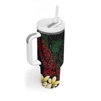 Personalized Papua New Guinea Tumbler With Handle Kundu Drum Motifs - Sepik Colors LT7 - Polynesian Pride