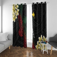 Personalized Papua New Guinea Window Curtain Kundu Drum Motifs - Sepik Colors LT7 With Grommets Black - Polynesian Pride