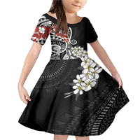 Bula Fiji Tagimaucia Mix Plumeria Masi Tapa Family Matching Mermaid Dress and Hawaiian Shirt Black LT7 Daughter's Dress Black - Polynesian Pride