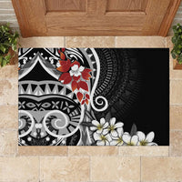 Bula Fiji Tagimaucia Mix Plumeria Masi Tapa Rubber Doormat Black
