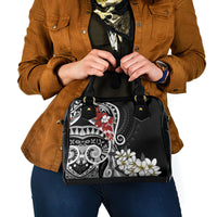 Bula Fiji Tagimaucia Mix Plumeria Masi Tapa Shoulder Handbag Black