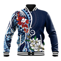 Bula Fiji Tagimaucia Mix Plumeria Masi Tapa Baseball Jacket Blue LT7 Unisex Blue - Polynesian Pride