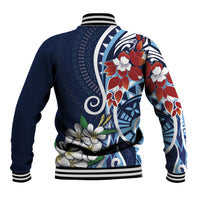 Bula Fiji Tagimaucia Mix Plumeria Masi Tapa Baseball Jacket Blue LT7 - Polynesian Pride