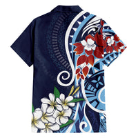 Bula Fiji Tagimaucia Mix Plumeria Masi Tapa Family Matching Long Sleeve Bodycon Dress and Hawaiian Shirt Blue LT7 - Polynesian Pride