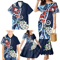 Bula Fiji Tagimaucia Mix Plumeria Masi Tapa Family Matching Mermaid Dress and Hawaiian Shirt Blue LT7 - Polynesian Pride