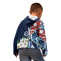 Bula Fiji Tagimaucia Mix Plumeria Masi Tapa Kid Hoodie Blue LT7 - Polynesian Pride