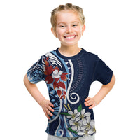 Bula Fiji Tagimaucia Mix Plumeria Masi Tapa Kid T Shirt Blue LT7 Blue - Polynesian Pride