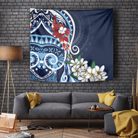 Bula Fiji Tagimaucia Mix Plumeria Masi Tapa Tapestry Blue