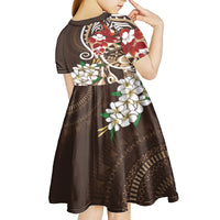 Bula Fiji Tagimaucia Mix Plumeria Masi Tapa Kid Short Sleeve Dress Brown LT7 - Polynesian Pride