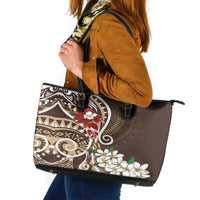 Bula Fiji Tagimaucia Mix Plumeria Masi Tapa Leather Tote Bag Brown