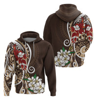 Bula Fiji Tagimaucia Mix Plumeria Masi Tapa Zip Hoodie Brown LT7 - Polynesian Pride