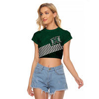Hawaii Rainbow Warriors Alumni Custom Raglan Cropped T Shirt Kanaka Arrows Tropical Vibes LT7 Female Green - Polynesian Pride