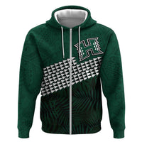 Hawaii Rainbow Warriors Alumni Custom Zip Hoodie Kanaka Arrows Tropical Vibes LT7 Zip Hoodie Green - Polynesian Pride