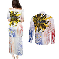 Philippines Independence Day Couples Matching Puletasi and Long Sleeve Button Shirt Eagle Mix Filipino Flag Tribal Style LT7 - Polynesian Pride