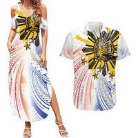 Philippines Independence Day Couples Matching Summer Maxi Dress and Hawaiian Shirt Eagle Mix Filipino Flag Tribal Style LT7 White - Polynesian Pride