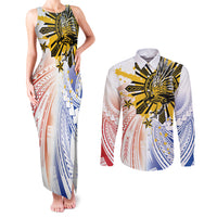 Philippines Independence Day Couples Matching Tank Maxi Dress and Long Sleeve Button Shirt Eagle Mix Filipino Flag Tribal Style