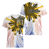 Philippines Independence Day Women V-Neck T-Shirt Eagle Mix Filipino Flag Tribal Style