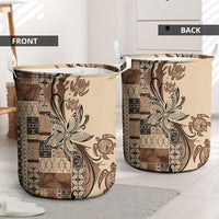 Talofa Samoa Mamanu Siapo Mix Malu Laundry Basket Classic Beige Frangipani and Turtles LT7 - Polynesian Pride
