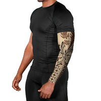 Talofa Samoa Mamanu Siapo Mix Malu Arm Sleeves Classic Beige Frangipani and Turtles