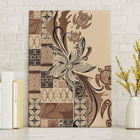 Talofa Samoa Mamanu Siapo Mix Malu Canvas Wall Art Classic Beige Frangipani and Turtles LT7 Without Frame Beige - Polynesian Pride