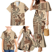 Talofa Samoa Mamanu Siapo Mix Malu Family Matching Mermaid Dress and Hawaiian Shirt Classic Beige Frangipani and Turtles