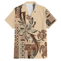 Talofa Samoa Mamanu Siapo Mix Malu Family Matching Summer Maxi Dress and Hawaiian Shirt Classic Beige Frangipani and Turtles