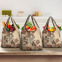 Talofa Samoa Mamanu Siapo Mix Malu Grocery Bag Classic Beige Frangipani and Turtles