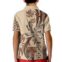 Talofa Samoa Mamanu Siapo Mix Malu Kid Polo Shirt Classic Beige Frangipani and Turtles LT7 - Polynesian Pride
