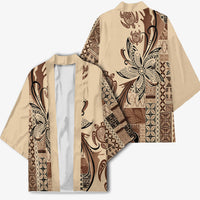 Talofa Samoa Mamanu Siapo Mix Malu Kimono Classic Beige Frangipani and Turtles LT7 - Polynesian Pride
