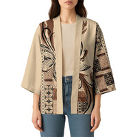 Talofa Samoa Mamanu Siapo Mix Malu Kimono Classic Beige Frangipani and Turtles LT7 - Polynesian Pride