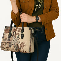 Talofa Samoa Mamanu Siapo Mix Malu Leather Bag Classic Beige Frangipani and Turtles LT7 - Polynesian Pride