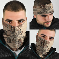 Talofa Samoa Mamanu Siapo Mix Malu Neck Gaiter Classic Beige Frangipani and Turtles LT7 - Polynesian Pride