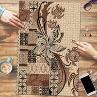 Talofa Samoa Mamanu Siapo Mix Malu Puzzle Classic Beige Frangipani and Turtles LT7 Beige - Polynesian Pride