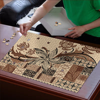 Talofa Samoa Mamanu Siapo Mix Malu Puzzle Classic Beige Frangipani and Turtles LT7 - Polynesian Pride