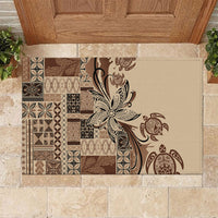 Talofa Samoa Mamanu Siapo Mix Malu Rubber Doormat Classic Beige Frangipani and Turtles LT7 Beige - Polynesian Pride