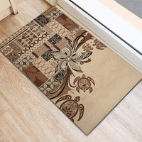 Talofa Samoa Mamanu Siapo Mix Malu Rubber Doormat Classic Beige Frangipani and Turtles LT7 - Polynesian Pride