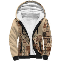 Talofa Samoa Mamanu Siapo Mix Malu Sherpa Hoodie Classic Beige Frangipani and Turtles LT7 Unisex Beige - Polynesian Pride