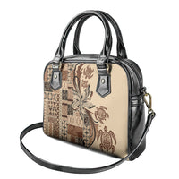 Talofa Samoa Mamanu Siapo Mix Malu Shoulder Handbag Classic Beige Frangipani and Turtles LT7 - Polynesian Pride