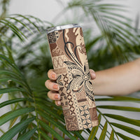 Talofa Samoa Mamanu Siapo Mix Malu Skinny Tumbler Classic Beige Frangipani and Turtles