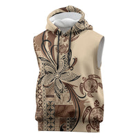 Talofa Samoa Mamanu Siapo Mix Malu Sleeveless Hoodie Classic Beige Frangipani and Turtles LT7 Beige - Polynesian Pride