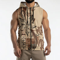 Talofa Samoa Mamanu Siapo Mix Malu Sleeveless Zip Hoodie Classic Beige Frangipani and Turtles LT7 - Polynesian Pride