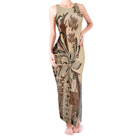 Talofa Samoa Mamanu Siapo Mix Malu Tank Maxi Dress Classic Beige Frangipani and Turtles LT7 Women Beige - Polynesian Pride