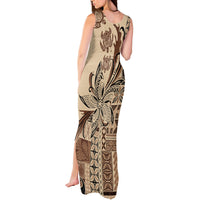 Talofa Samoa Mamanu Siapo Mix Malu Tank Maxi Dress Classic Beige Frangipani and Turtles LT7 - Polynesian Pride